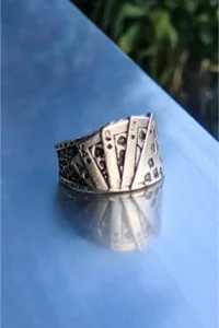 The Collection 3 Piece Ace of Spades Playing Card Spiral Silver Plated Adjustable Ring Set - Image 3