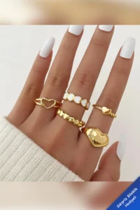 The Collection 5 Sets Heart Model Kombin Gold Ring Set - Image 2