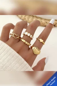The Collection 5 Sets Heart Model Kombin Gold Ring Set - Image 3