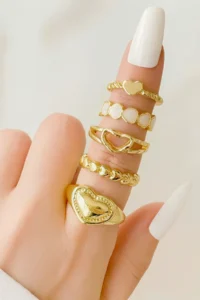 The Collection 5 Sets Heart Model Kombin Gold Ring Set - Image 4