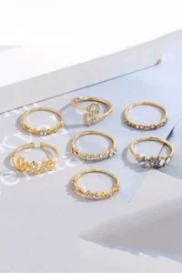 The Collection 7's Kombin Love Text Print Eklem Gold Rocky Ring Set - Image 3