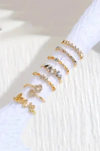 The Collection 7's Kombin Love Text Print Eklem Gold Rocky Ring Set - Image 4