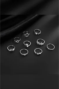 The Collection 9-Piece Stone Combination Moon Star Butterfly Arrow Heart Design Ring Set - Image 2