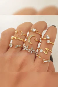 The Collection 9-Piece Stone Combination Moon Star Butterfly Arrow Heart Design Ring Set - Image 2