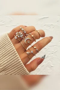The Collection 9-Piece Stone Combination Moon Star Butterfly Arrow Heart Design Ring Set - Image 3