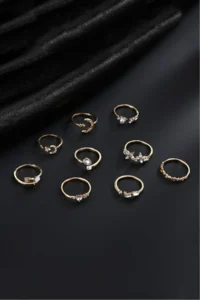 The Collection 9-Piece Stone Combination Moon Star Butterfly Arrow Heart Design Ring Set - Image 4