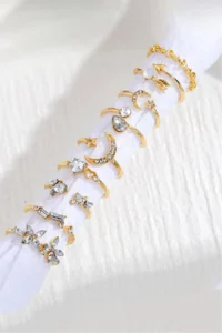 The Collection 9-Piece Stone Combination Moon Star Butterfly Arrow Heart Design Ring Set - Image 5