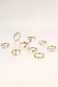 The Collection 9-Piece Stone Combination Moon Star Butterfly Arrow Heart Design Ring Set - Image 6