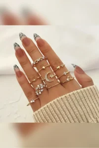The Collection 9-Piece Stone Combination Moon Star Butterfly Arrow Heart Design Ring Set - Image 7