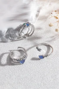 The Collection 3-Piece Blue Stone Combination Moon Star Butterfly Pinterest Design Ring Set - Image 2