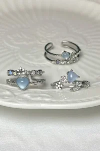 The Collection 3-Piece Blue Stone Combination Moon Star Butterfly Pinterest Design Ring Set - Image 4