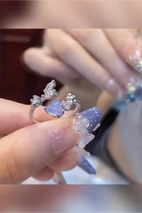 The Collection 3-Piece Blue Stone Combination Moon Star Butterfly Pinterest Design Ring Set - Image 5