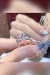 The Collection 3-Piece Blue Stone Combination Moon Star Butterfly Pinterest Design Ring Set - Image 6