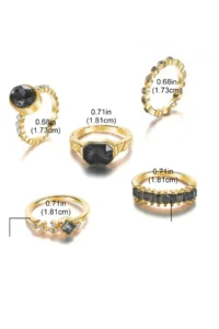 The Collection 5-Piece Combination Crystal Black Stone Model Gold Ring Set - Image 5