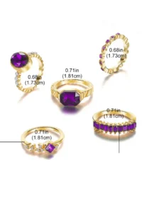 The Collection 5 Sets Kombin Crystal Purple Rocky Model Gold Ring Set - Image 4