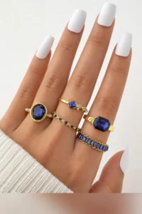 The Collection 5-Piece Combination Crystal Blue Stone Model Gold Ring Set - Image 2