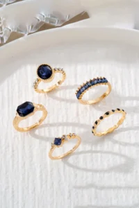 The Collection 5-Piece Combination Crystal Blue Stone Model Gold Ring Set - Image 3