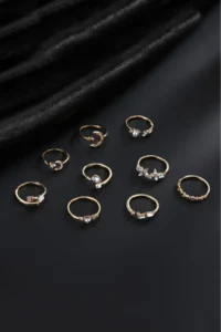 The Collection 9-Piece Stone Combination Moon Star Butterfly Arrow Heart Design Gold Ring Set - Image 2