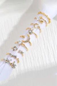 The Collection 9-Piece Stone Combination Moon Star Butterfly Arrow Heart Design Gold Ring Set - Image 3