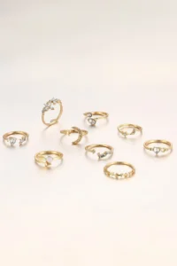 The Collection 9-Piece Stone Combination Moon Star Butterfly Arrow Heart Design Gold Ring Set - Image 4