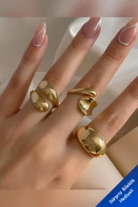 The Collection 3-Piece Combination Water Drop Form Design Gold Ring Set