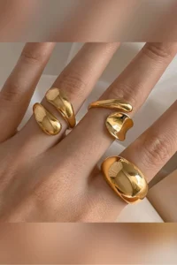 The Collection 3-Piece Combination Water Drop Form Design Gold Ring Set - Image 2
