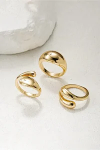 The Collection 3-Piece Combination Water Drop Form Design Gold Ring Set - Image 3
