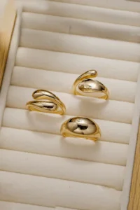 The Collection 3-Piece Combination Water Drop Form Design Gold Ring Set - Image 4