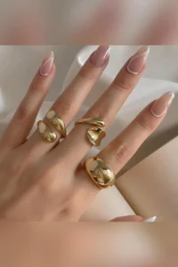 The Collection 3-Piece Combination Water Drop Form Design Gold Ring Set - Image 5