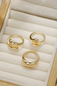 The Collection 3-Piece Combination Water Drop Form Design Gold Ring Set - Image 6