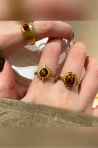 The Collection 3-Piece Combination Brown Stone Gold Vintage Adjustable Ring Set - Image 2