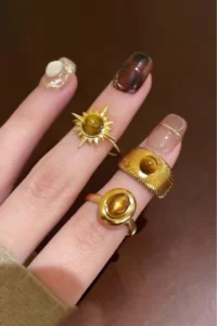 The Collection 3-Piece Combination Brown Stone Gold Vintage Adjustable Ring Set - Image 4