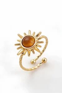 The Collection 3-Piece Combination Brown Stone Gold Vintage Adjustable Ring Set - Image 5
