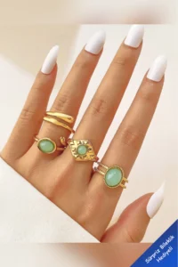 The Collection 4-Piece Combination Turquoise Blue Stone Model Gold Ring Set
