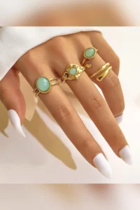 The Collection 4-Piece Combination Turquoise Blue Stone Model Gold Ring Set - Image 2