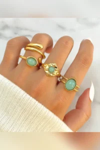 The Collection 4-Piece Combination Turquoise Blue Stone Model Gold Ring Set - Image 4