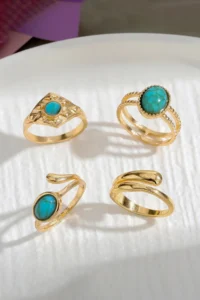 The Collection 4-Piece Combination Turquoise Blue Stone Model Gold Ring Set - Image 5