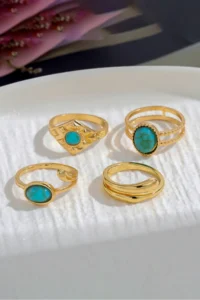 The Collection 4-Piece Combination Turquoise Blue Stone Model Gold Ring Set - Image 6