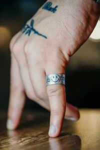 The Collection Antique Silver Plated Smiling Face Lightning Detail Adjustable Ring - Image 2