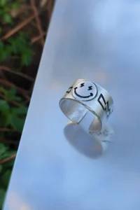 The Collection Antique Silver Plated Smiling Face Lightning Detail Adjustable Ring - Image 4