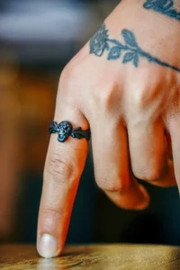 The Collection Winged Skull Black Adjustable Ring