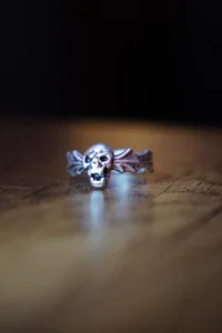 The Collection Winged Skull Silver Plated Adjustable Ring - Image 2
