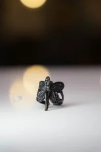 The Collection Women's Angel Wing Adjustable Ring with Matte Black Wings - Image 2
