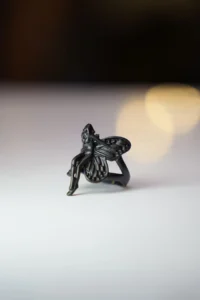 The Collection Women's Angel Wing Adjustable Ring with Matte Black Wings - Image 3