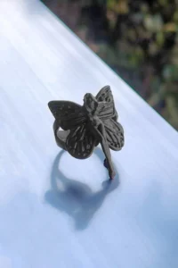 The Collection Women's Angel Wing Adjustable Ring with Matte Black Wings - Image 4
