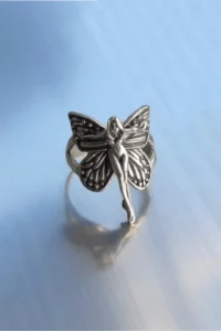 The Collection Antique Silver Plated Winged Women's Angel Wing Adjustable Ring