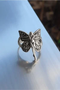 The Collection Antique Silver Plated Winged Women's Angel Wing Adjustable Ring - Image 2