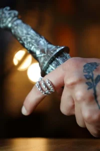 The Collection Antique Silver Plated Skeleton Claw Adjustable Ring - Image 2
