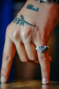 The Collection Antique Silver Plated Illuminati Palm Single Eye Adjustable Ring
