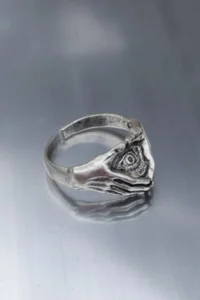 The Collection Antique Silver Plated Illuminati Palm Single Eye Adjustable Ring - Image 6